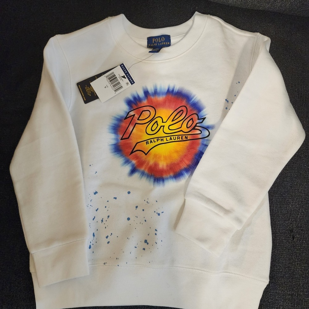 NWT LRL Ralph Lauren‎ Childrens Size 6 White Sweatshirt Tie-Die Logo Long Sleeve